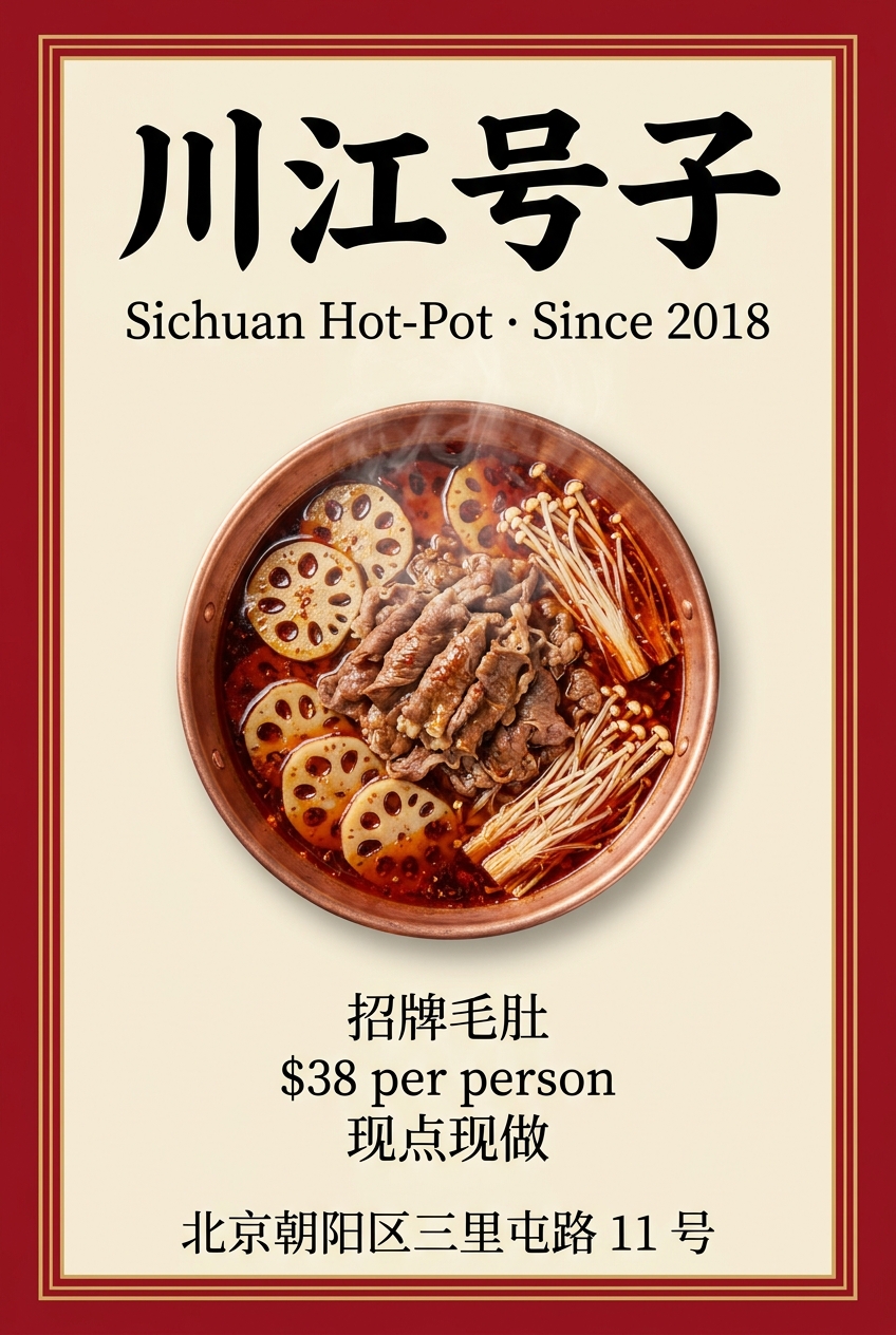 GPT Image 2 poster generated from a specific prompt with brand name, menu items, and exact Chinese characters rendered correctly