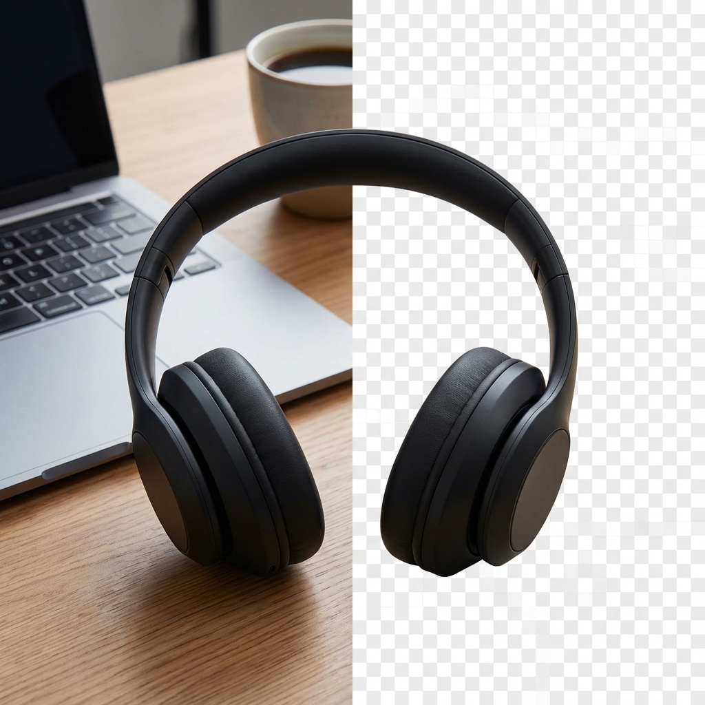Electronics product with AI background removal — transparent PNG of headphones