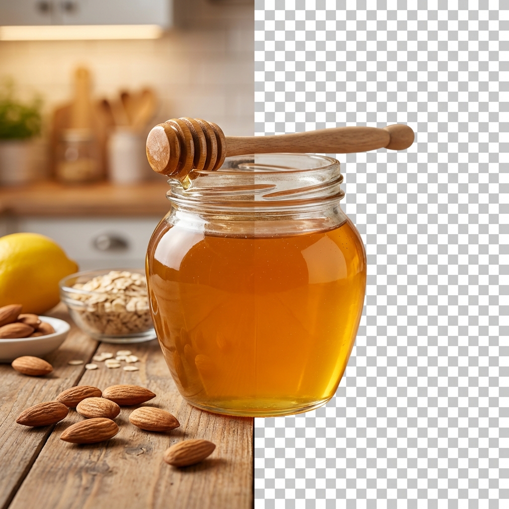 Food product with background removed — split view showing before and after AI background removal