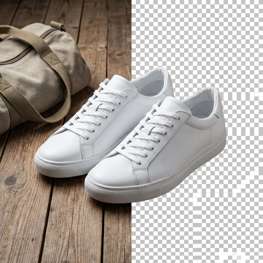 Shoe product photo with background removed using AI — clean transparent cutout of sneakers