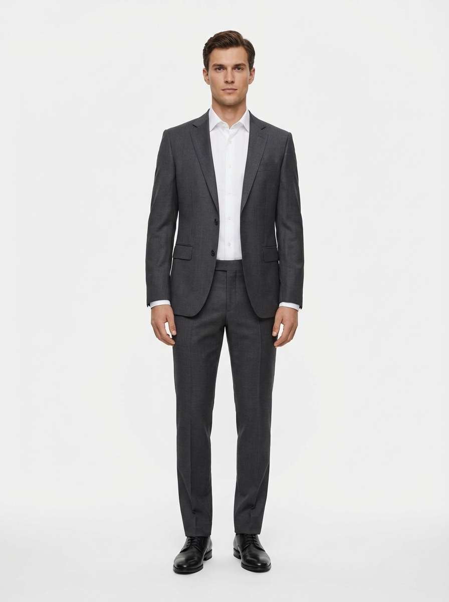 AI outfit swap result: model in a tailored business suit