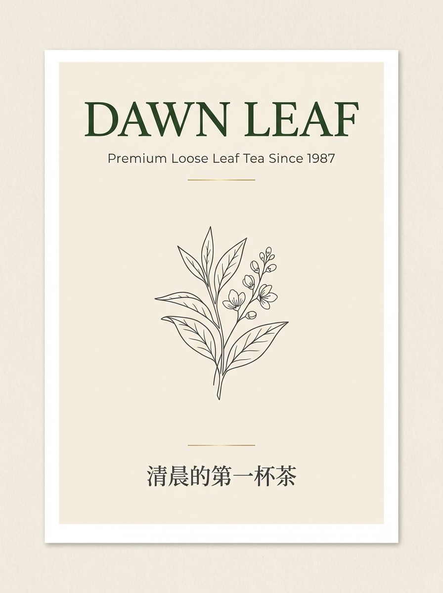 Nano Banana 2 text rendering benchmark — DAWN LEAF bilingual poster with English and Chinese typography